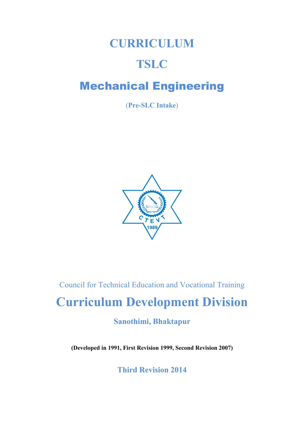 TSLC in Mechanical Engineering Pre SLC, 2014